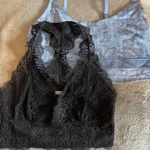 Sports Bras/Yoga Tops, Black Lace and Blue, Small, Like New